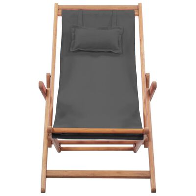 vidaXL Folding Beach Chair Fabric and Wooden Frame Gray