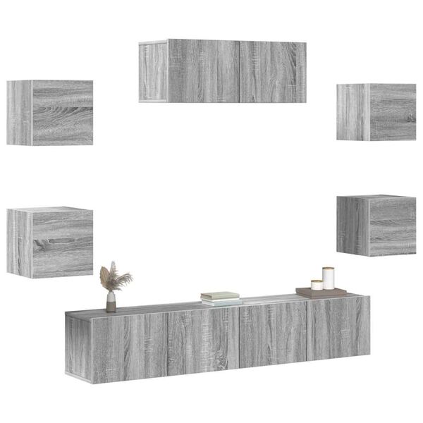 vidaXL TV Cabinet Set Set of 7 Gray sonoma Engineered wood Medium