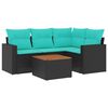 vidaXL 5 Piece Patio Sofa Set with Cushions Black Poly Rattan