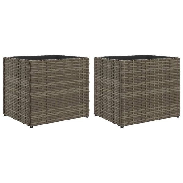vidaXL Garden Planter Set of 2 Grey Powder-coated steel, PE rattan Small