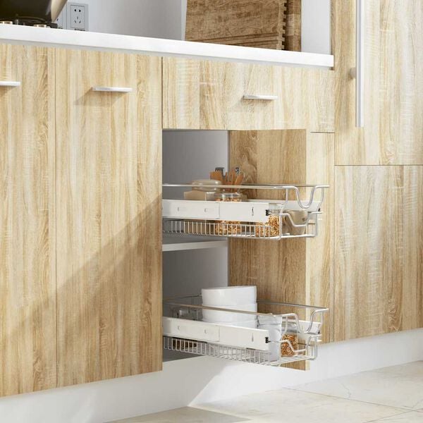 vidaXL Pull-Out Wire Baskets 2 pcs Silver 11.8"