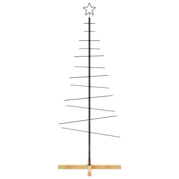 vidaXL Metal Christmas Tree Black Powder-coated steel, solid pine wood
