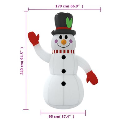 vidaXL Inflatable Snowman with LEDs 8 ft