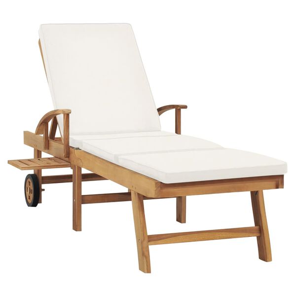 vidaXL Sunlounger Cream Solid Teak wood Adjustable Footrests Sunlounger