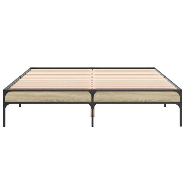 vidaXL Bed Frame Sonoma oak Engineered wood, metal, plywood King Durable