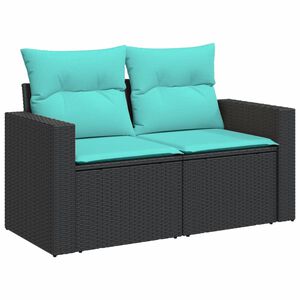 vidaXL Garden Sofa Black Poly Rattan 2-Seater Adjustable Feet
