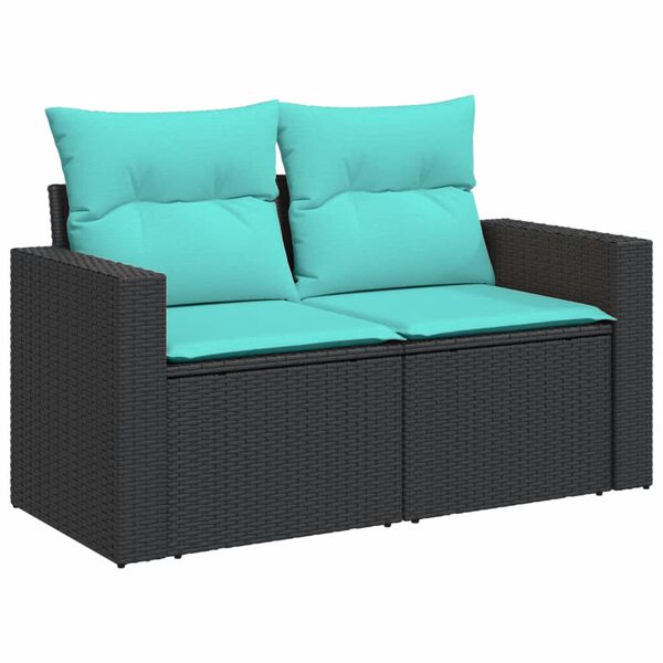 vidaXL Garden Sofa Black Poly Rattan 2-Seater Adjustable Feet