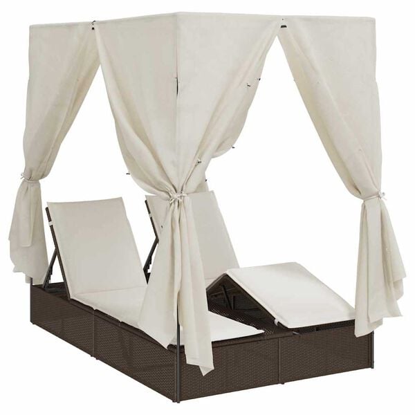 vidaXL Double Sun Lounger with Roof Brown 205 x 129 x 200 cm PE rattan