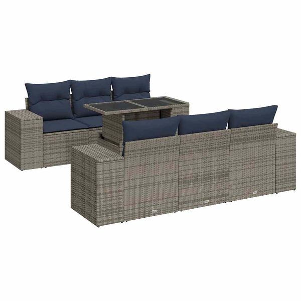 vidaXL 7 Piece Patio Sofa Set with Cushions Gray Poly Rattan Acacia