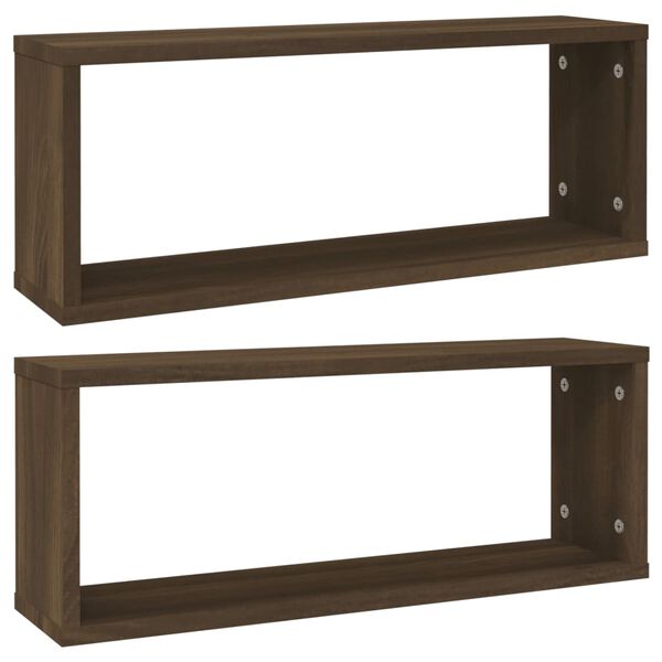 vidaXL Wall Cube Shelf Set of 2 Brown oak Engineered wood Medium