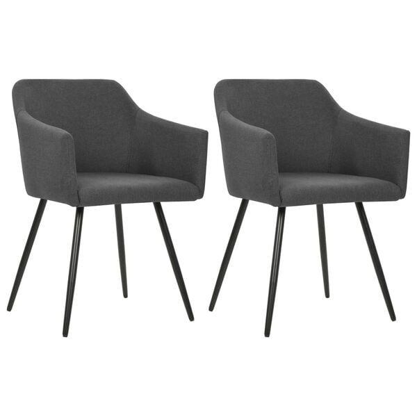 vidaXL Dining Chair Set of 2 Dark Grey Fabric (100% polyester), metal