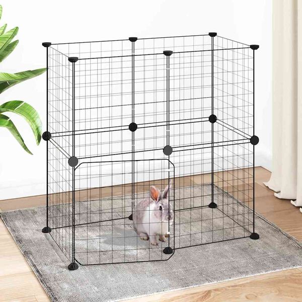 vidaXL Pet Cage Black Powder-coated steel Adjustable size