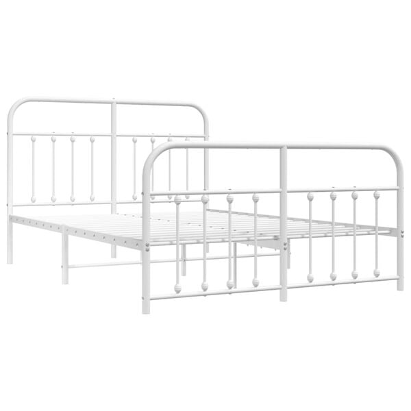 vidaXL Bed Frame White Powder-Coated Steel 55 x 75 in Bed Frame