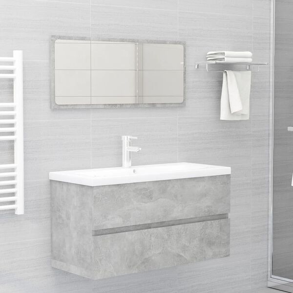 vidaXL Bathroom Furniture Set Concrete Grey, White Engineered Wood, Ceramic