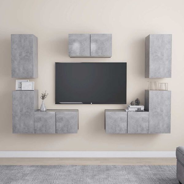 vidaXL 7 Piece TV Stand Set Concrete Gray Engineered Wood