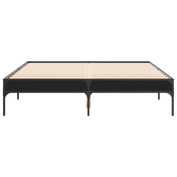 vidaXL Bed Frame Black Engineered wood, Metal, Plywood Full Sturdy