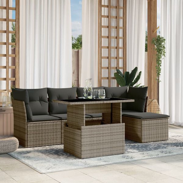 vidaXL Garden Sofa Set Grey PE rattan, powder-coated steel, tempered glass