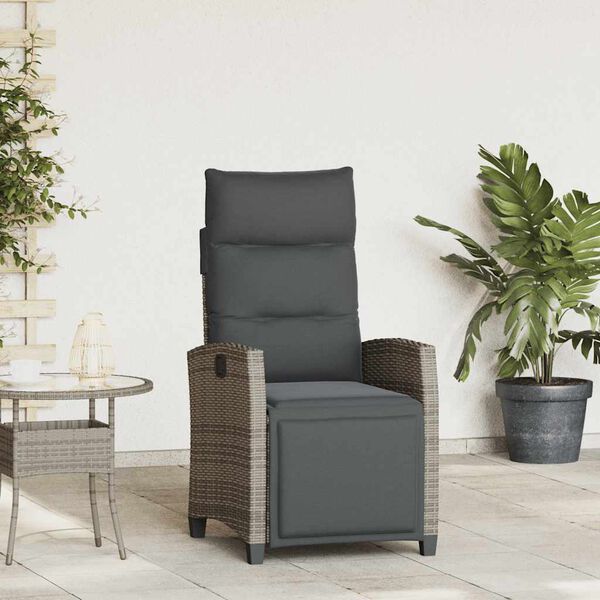 vidaXL Reclining Garden Chair Grey PE rattan, powder-coated steel Medium