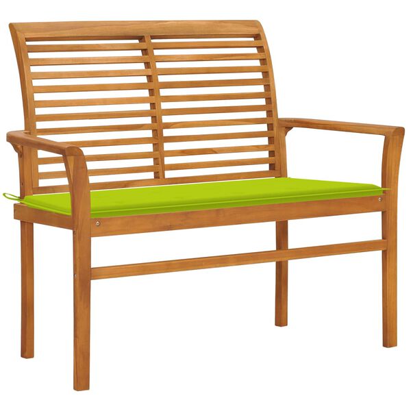 vidaXL Patio Bench with Bright Green Cushion 44.1 " Solid Teak Wood