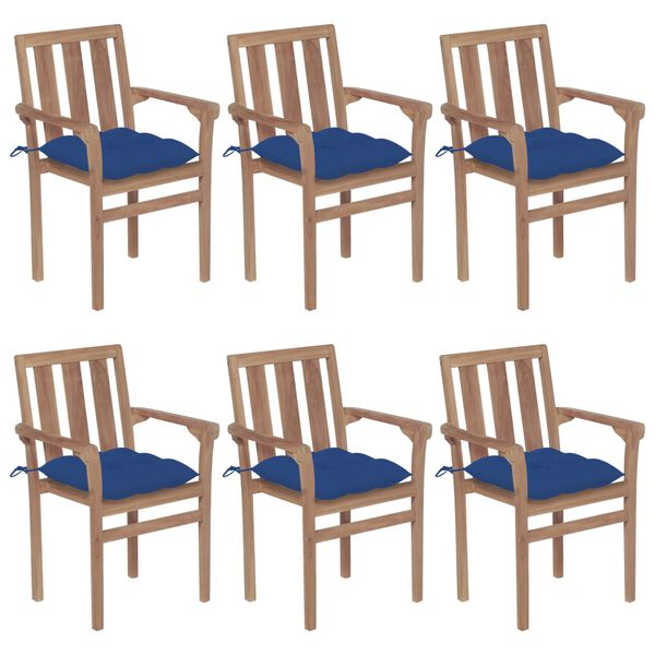 vidaXL Stackable Patio Chairs with Cushions 6 pcs Solid Teak Wood