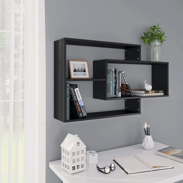 vidaXL Wall Shelf Black Engineered wood 40.9 x 7.9 x 23.0 in Wall Shelf