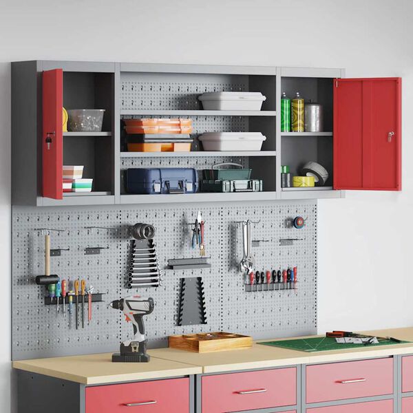 vidaXL Tool Cabinet and Pegboard Set 6 pcs Red 150 x 20 x 115 cm Steel