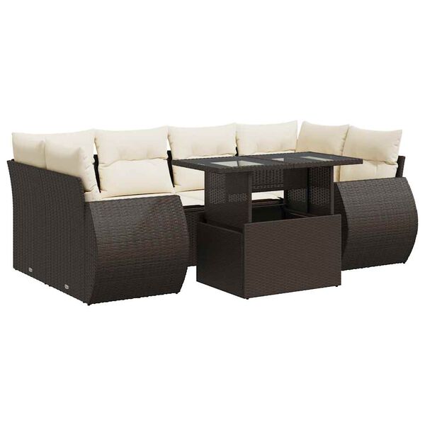 vidaXL Garden Sofa Set Brown PE rattan Large Adjustable Armrests