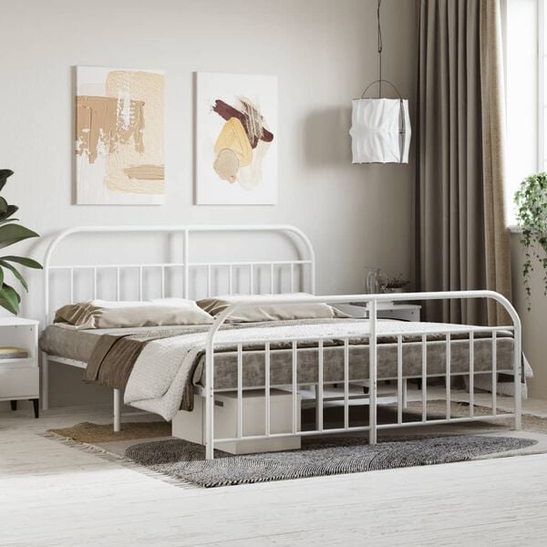 vidaXL Bed Frame White Powder-coated Steel Super King Bed Frame