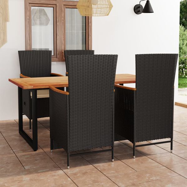 vidaXL 5 Piece Patio Dining Set with Cushions Poly Rattan Black