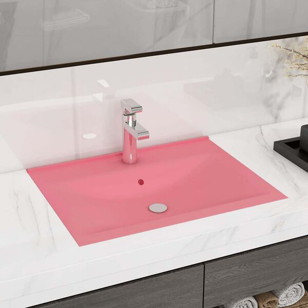vidaXL Luxury Basin with Faucet Hole Matt Pink 23.6x18.1" Ceramic