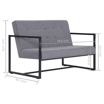 vidaXL 2-Seater Sofa with Armrests Light Gray Steel and Fabric