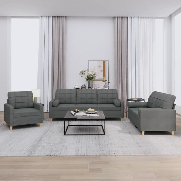 vidaXL Sofa Set Dark Grey Fabric (100% polyester), metal, plywood Large