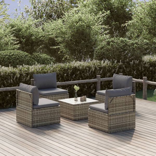 vidaXL Garden Lounge Set Grey PE rattan, powder-coated steel, polyester, PVC