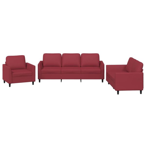 vidaXL Sofa Set Wine Red Faux leather, metal, textilene, plywood Durable