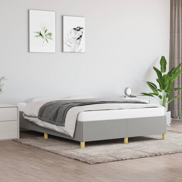vidaXL Bed Frame without Mattress Light Gray 59.8"x79.9" Queen Fabric