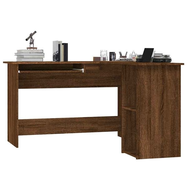 vidaXL Corner Desk Brown Oak Engineered Wood Medium Sliding Components