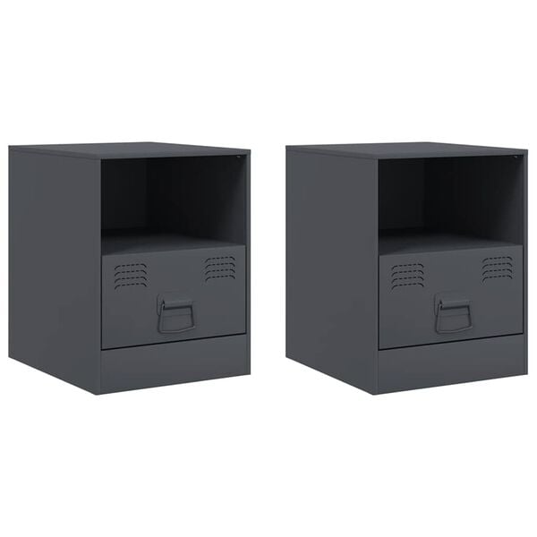 vidaXL Bedside Cabinet Set of 2 Anthracite Cold-rolled steel