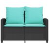 vidaXL Patio Sofa 2-Seater with Cushions&Table Black Poly Rattan