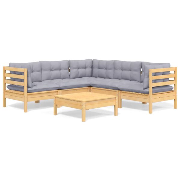 vidaXL Garden Lounge Set Grey, Natural wood