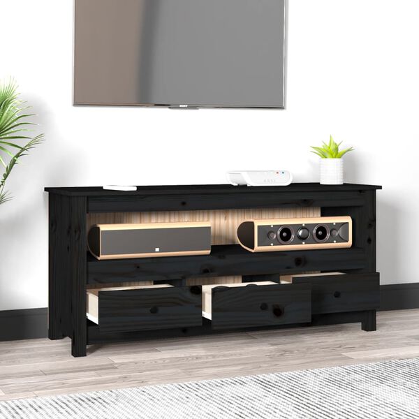 vidaXL TV Cabinet Black Solid pine wood, metal