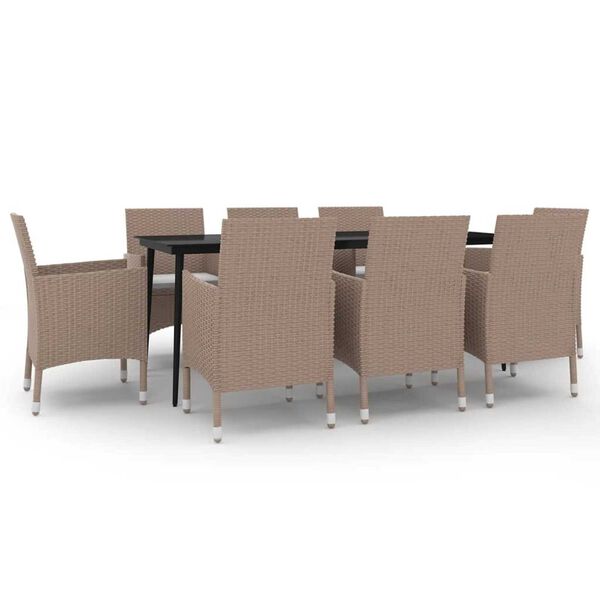 vidaXL Garden Dining Set Beige PE rattan Large Waterproof materials