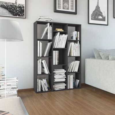 vidaXL Room Divider/Book Cabinet High Gloss Gray 39.4"x9.4"x55.1" Chipboard