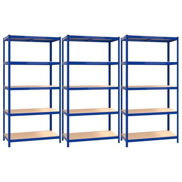 vidaXL 5-Layer Shelves 3 pcs Blue Steel&Engineered Wood