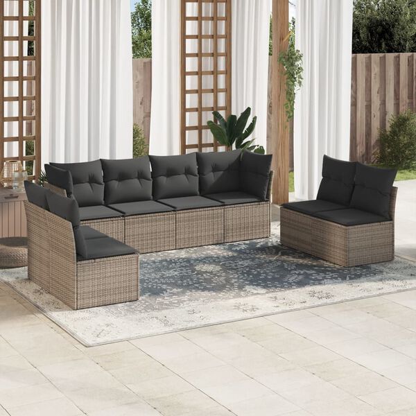 vidaXL Garden Sofa Set Grey PE rattan, powder-coated steel 8-piece set