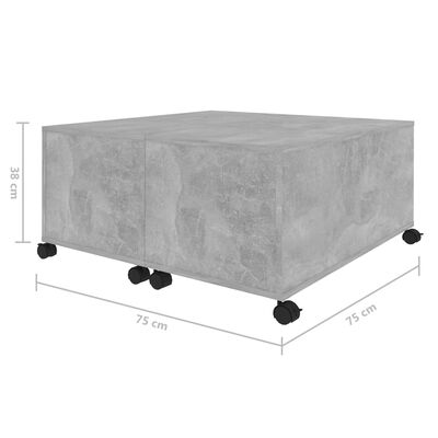vidaXL Coffee Table Concrete Gray 29.5"x29.5"x15" Engineered Wood