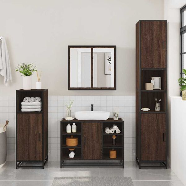 vidaXL Bathroom Sink Cabinet Brown Oak Engineered wood, metal