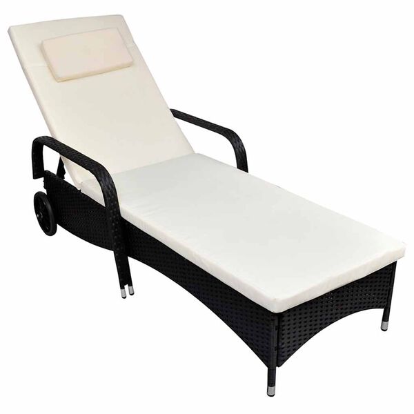 vidaXL Rattan Sun Bed Black, Cream Poly Rattan Adult-sized