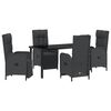 vidaXL Garden Dining Set with Cushion 5 pcs Black Poly Rattan