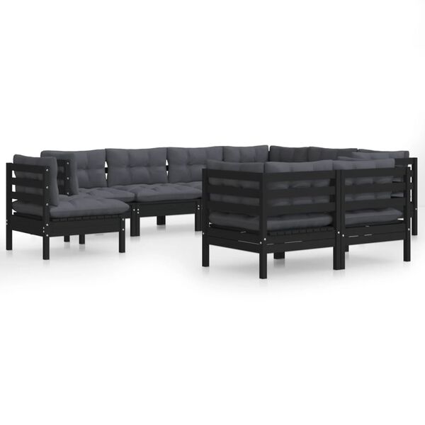 vidaXL Garden Lounge Set Black, Anthracite Solid Pinewood, Polyester Fabric