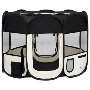 vidaXL Dog Playpen Black and cream Polyester, Steel 35.4x35.4x22.8 in